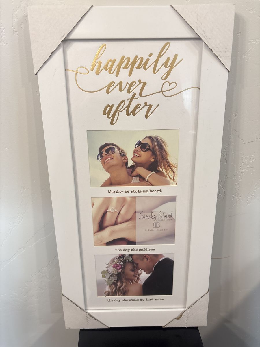 Simply Stated "Happily Ever After" White Wedding Collage Photo Frame - Holds 3 4x6 Photos