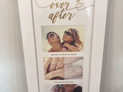 Simply Stated "Happily Ever After" White Wedding Collage Photo Frame - Holds 3 4x6 Photos