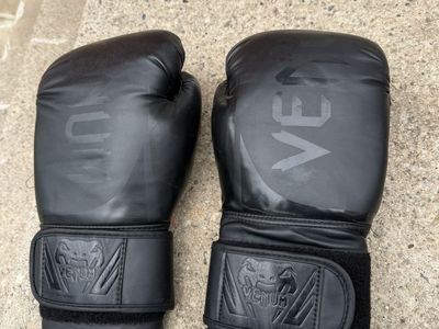 Venum Challenger Boxing Gloves Black on Black Hook and Loop Wrist Support