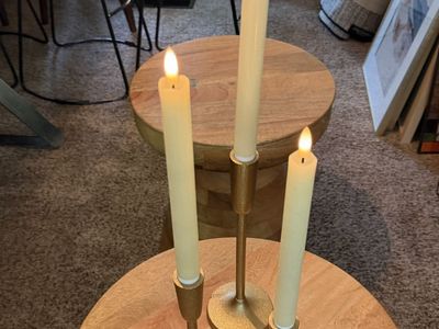 Set of 3 Flameless Taper Candles with Gold & Black Candle Holders - Battery Operated LED- includes gold and black holders