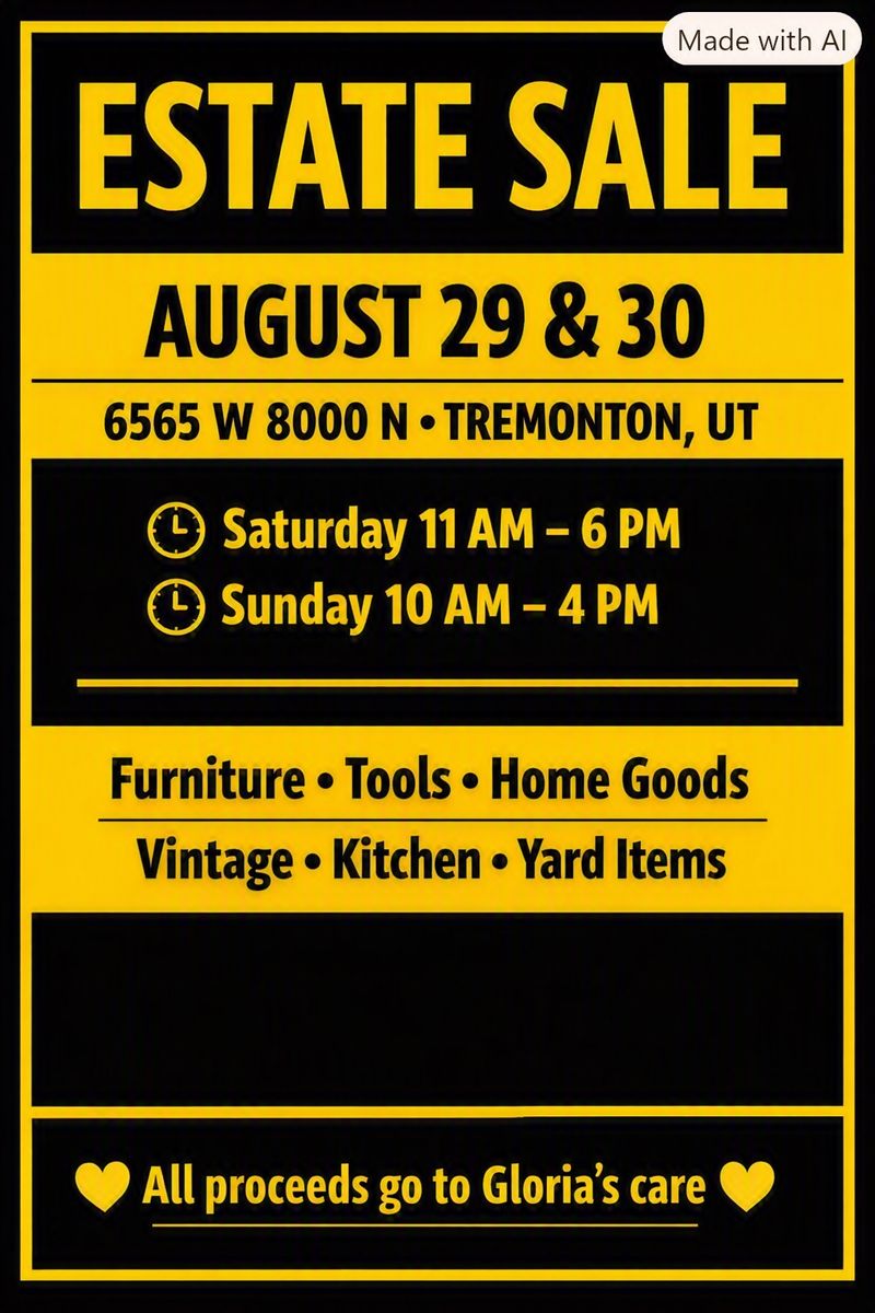 Estate Sale August 29 & 30 Tremonton UT 