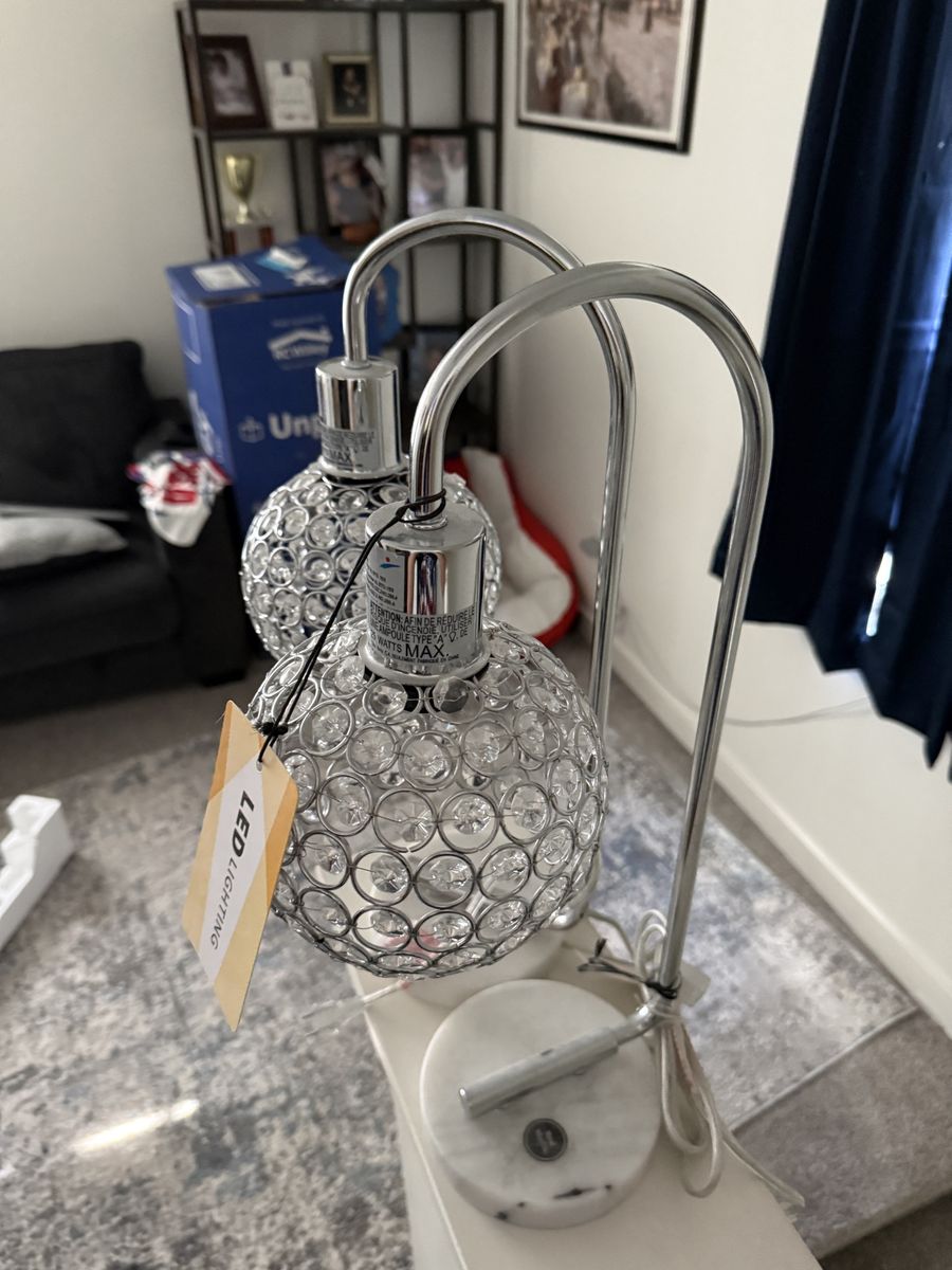 Chrome Crystal Ball LED Table Lamps (Pair) - Modern Decorative Lighting with Marble Base