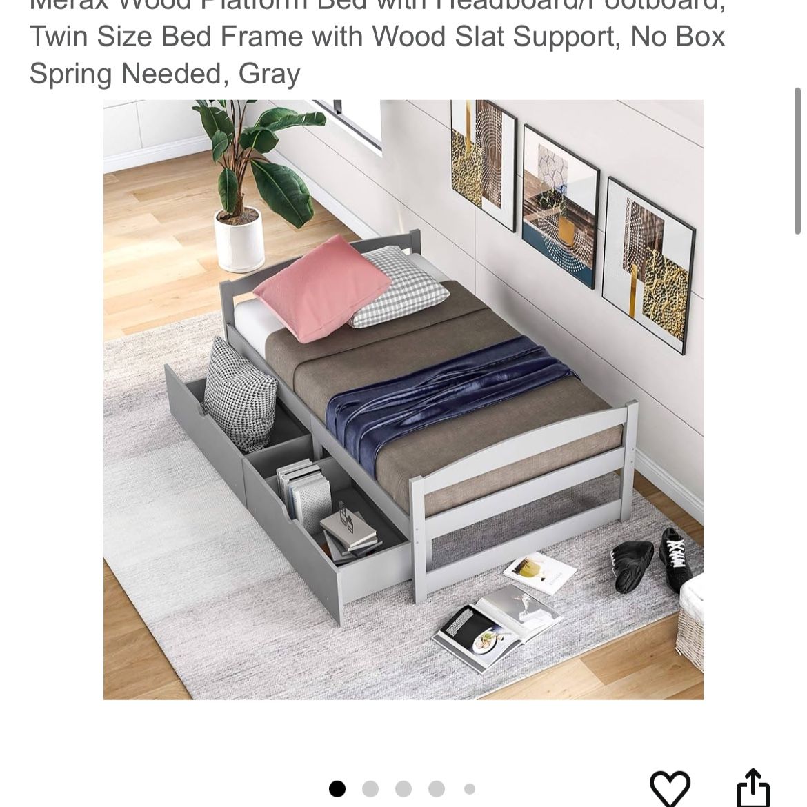 Twin Wood Platform Bed + mattress