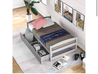 Twin Wood Platform Bed + mattress