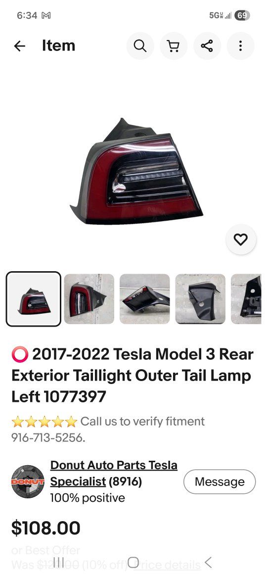 17-22 Tesla left tail light.