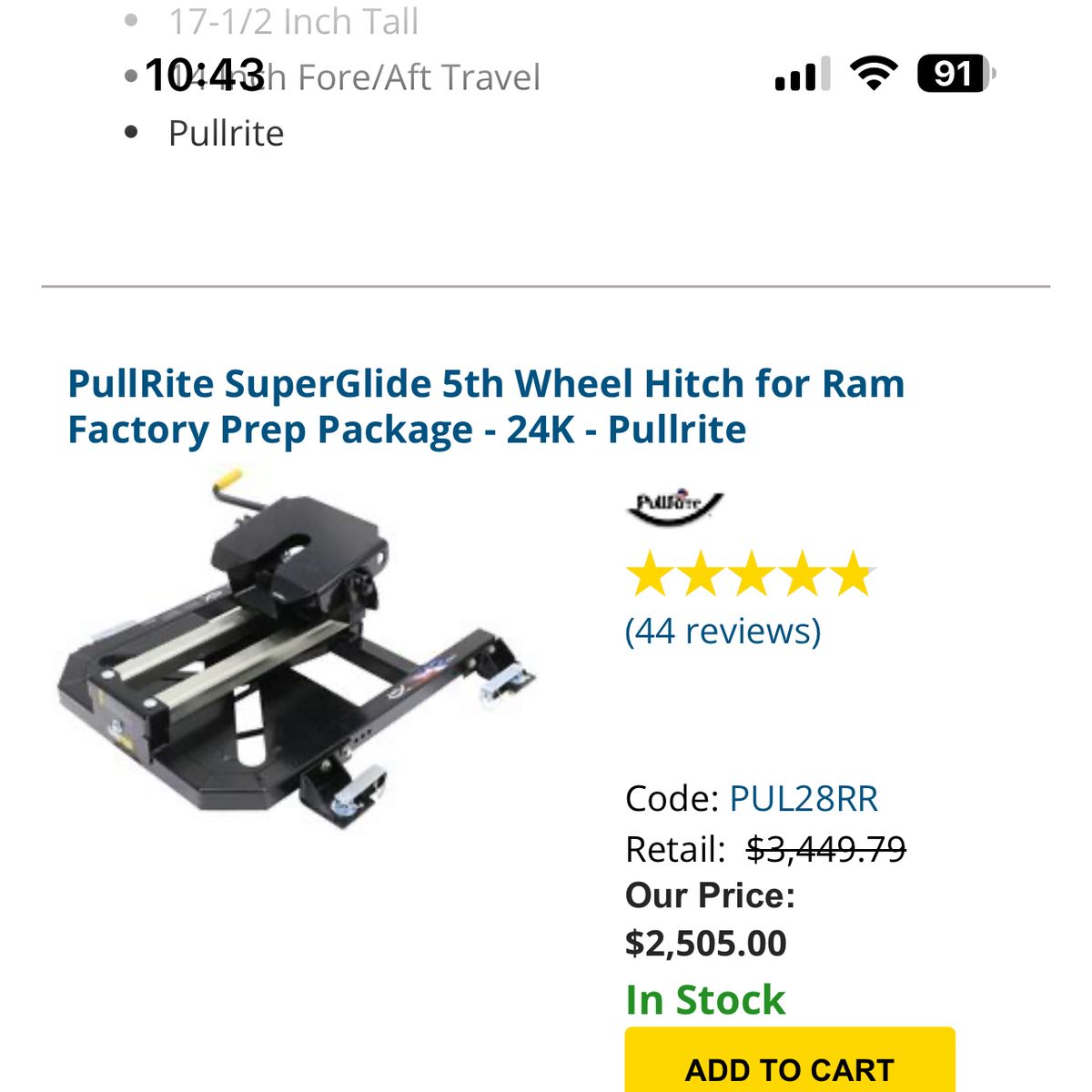 Pullrite Super Glide  5th Wheel Hitch