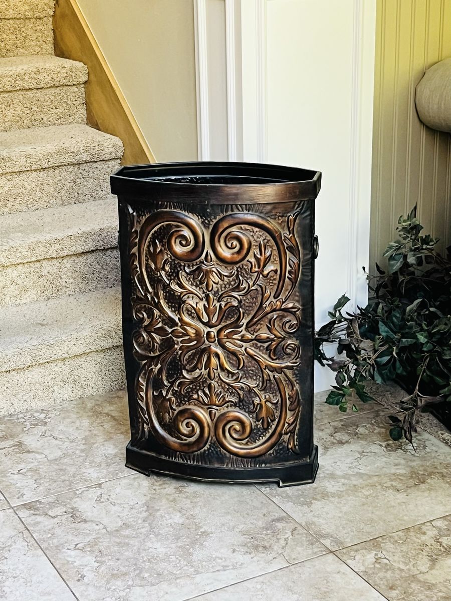 Large Embossed Bronze/Black Planter Pot - Decorative Indoor/Outdoor Urn, Ornate Design