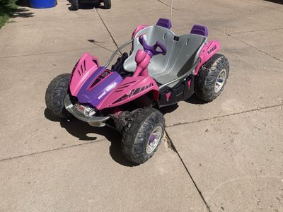 Pink Power Wheels Dune Racer Buggy Extreme 2-person 12V Ride-On Pink/Purple ATV with Flag Girls