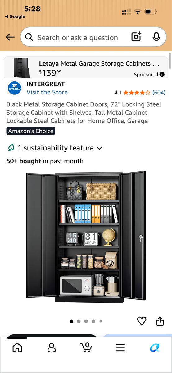 Letaya INTERGREAT 72" Black Metal Locking Steel Storage Cabinet with Shelves for Home, Office, Garage
