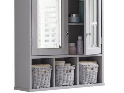 Allen + Roth 24.75-in x 30.25-in Surface Mount Grey Mirrored Soft Close Medicine Cabinet