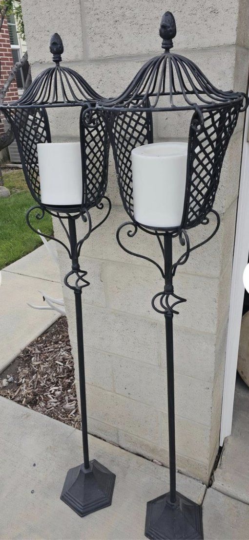 62" Cast iron candle stands old-vintage