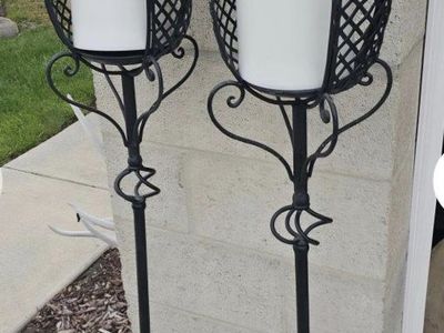 62" Cast iron candle stands old-vintage