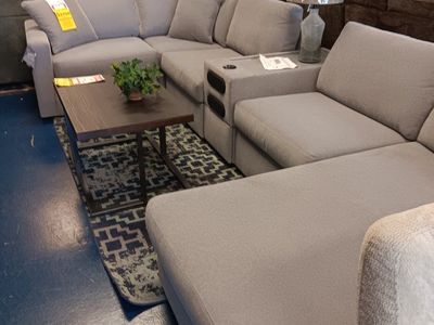 Modern Gray Fabric Sectional Sofa with Chaise and Storage Console