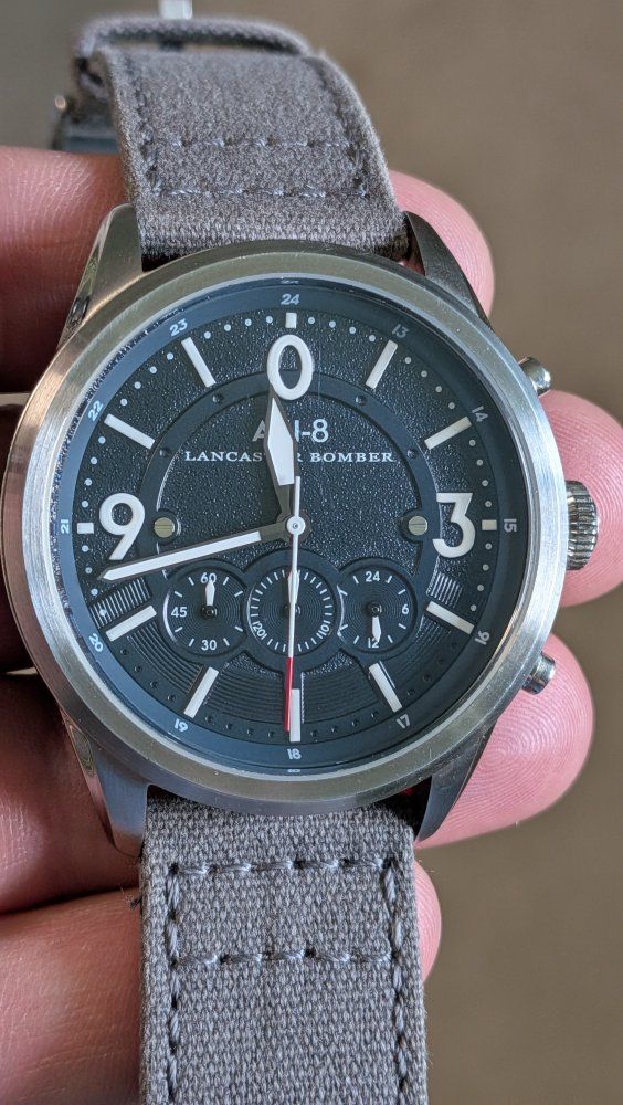 Lancaster Bomber AVI-8 Chronograph Quartz Watch Gray Canvas Strap + Green NATO Strap