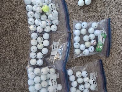 Assorted found golf balls sorted by brand.