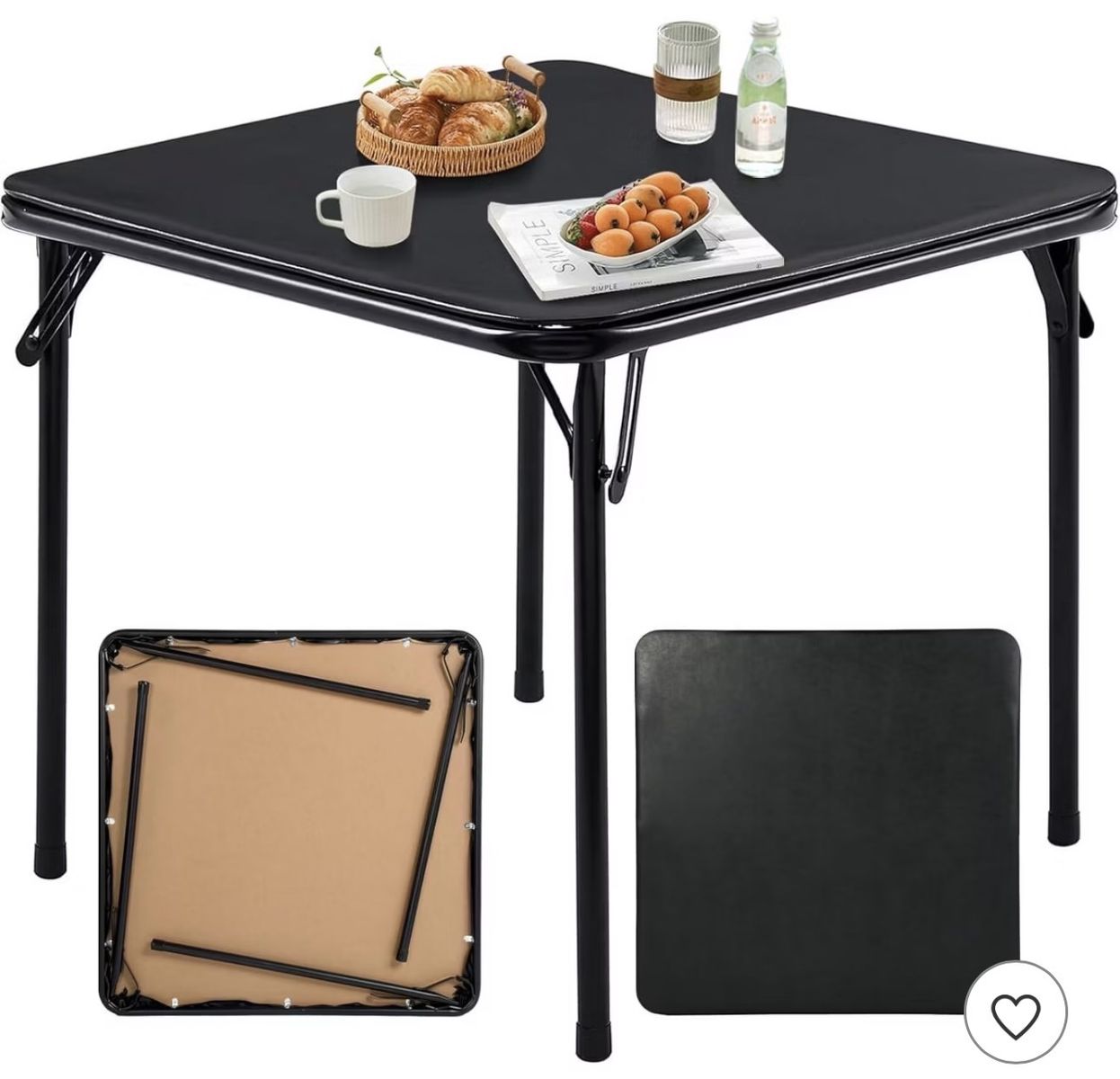 NEW Vingili Black Square Folding Table 34" x 34" Portable Commercial Table Bifolding