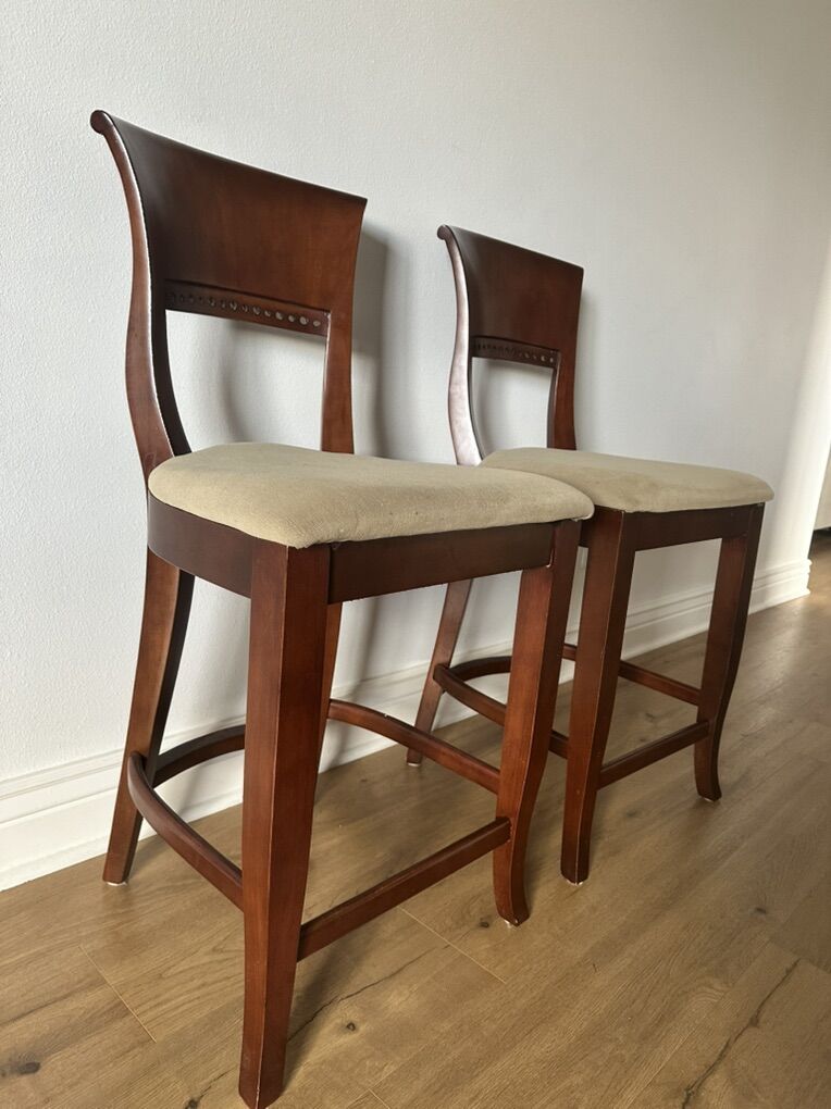 Set Of 2 Solid Wood Counter-Height Bar Stools