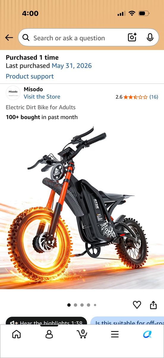 Misodo GT1S Electric Dirt Bike for Adults - High Performance E-Bike for Off-Road Adventures