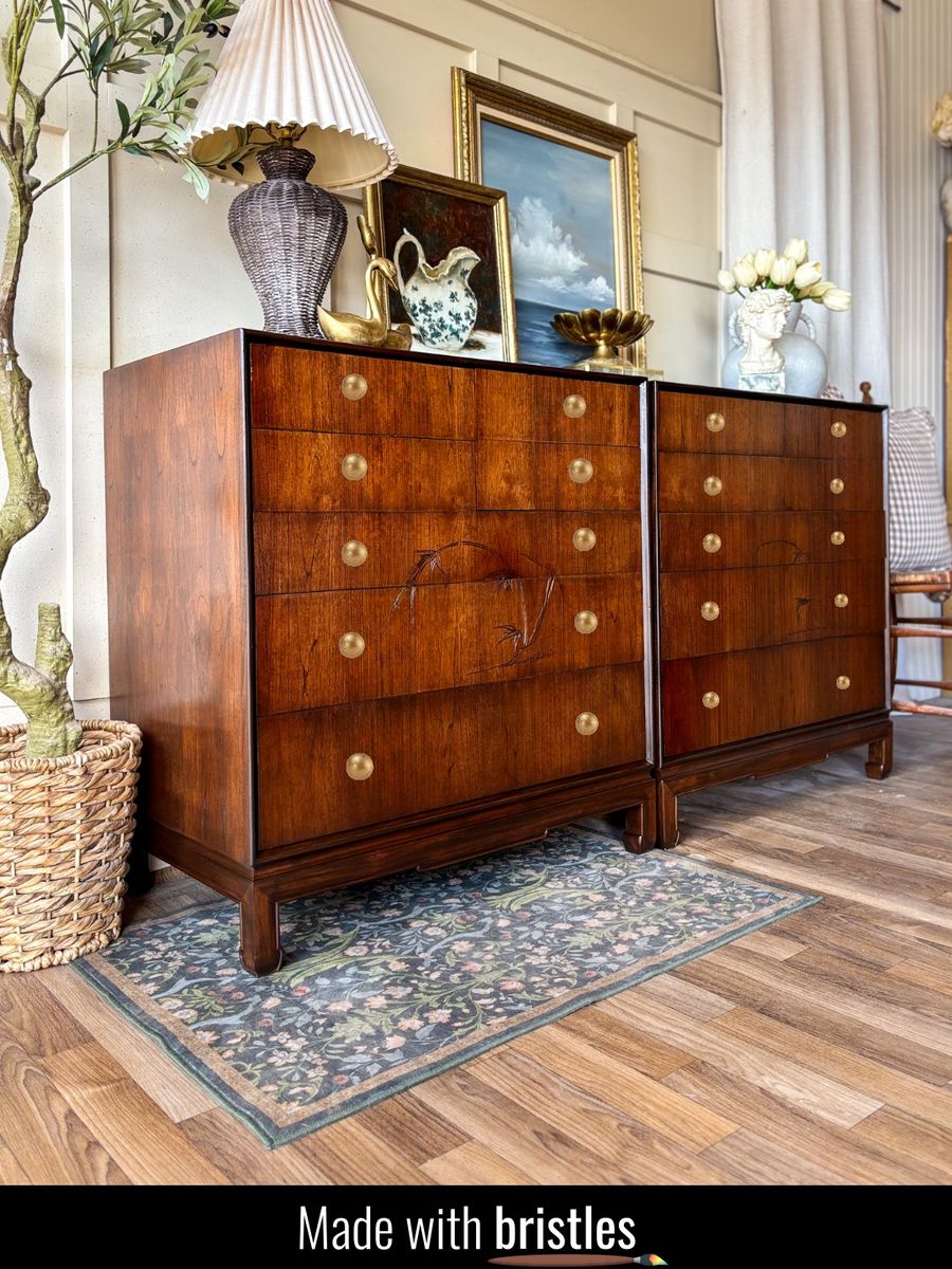 *FREE DELIVERY* Vintage MCM Walnut Richard Lynn Chinoiserie Large Nightstands