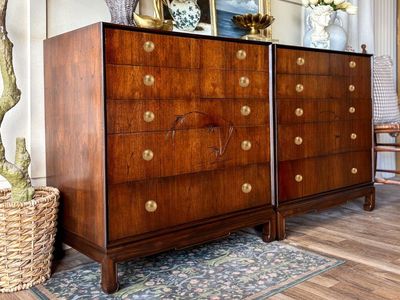*FREE DELIVERY* Vintage MCM Walnut Richard Lynn Chinoiserie Large Nightstands