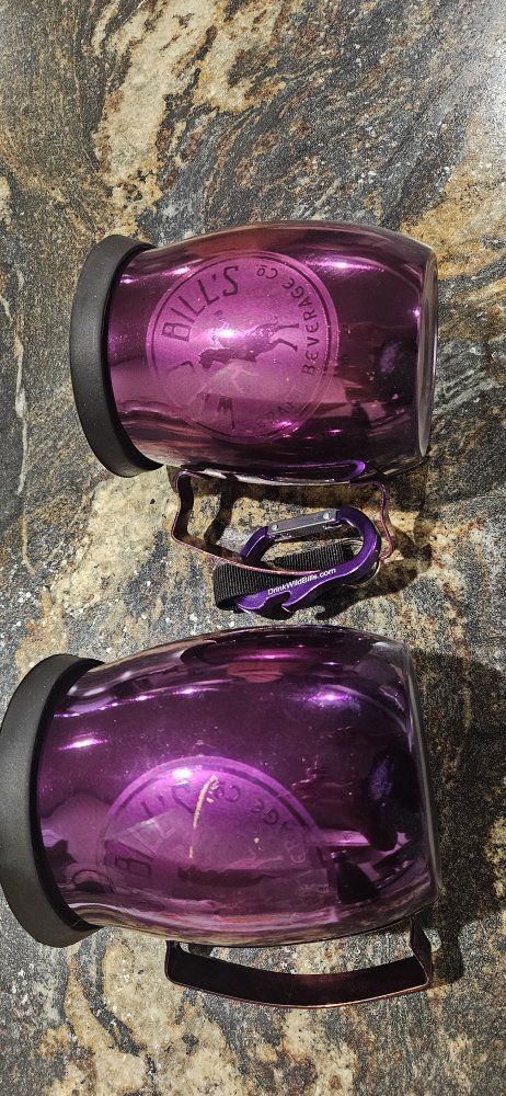 Wild Bill's Beverage Co. Purple Stainless Steel Cups with Handles and Carabiner Set