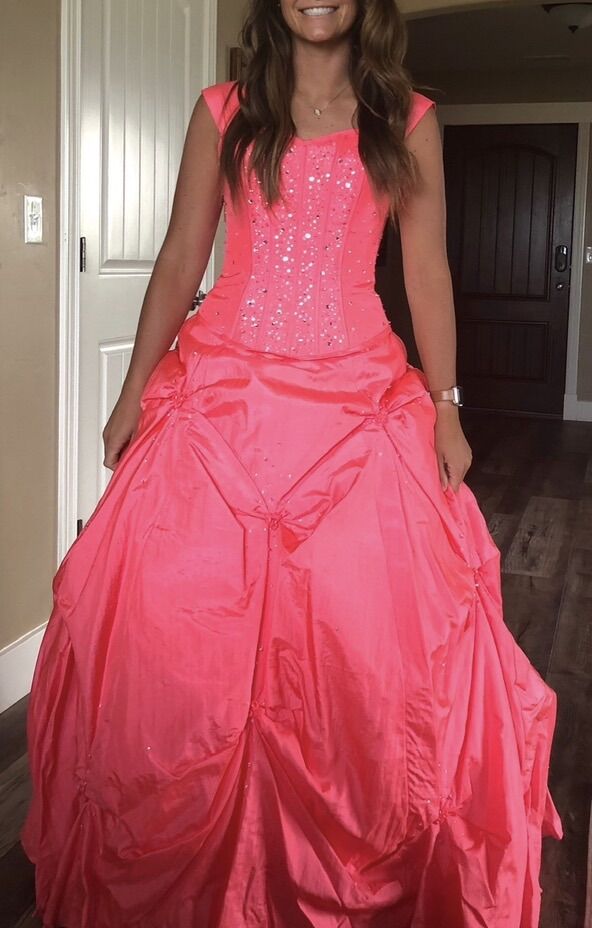 Bright Coral Pink Prom Dress