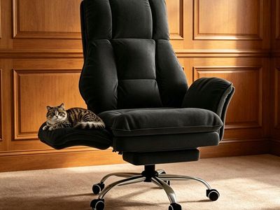 BRAND NEW Big and Tall Office Chair, Flip Armrests for Pets & Cross Legged Sitting Black Velvet