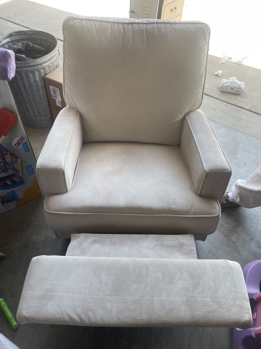 Beige Upholstered Recliner Armchair with Footrest Used