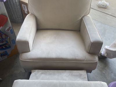Beige Upholstered Recliner Armchair with Footrest Used