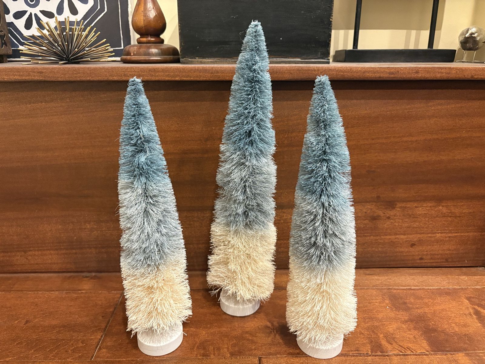 3 New Blue Ombré Bristle Bottle Brush Trees 12-14 Inch