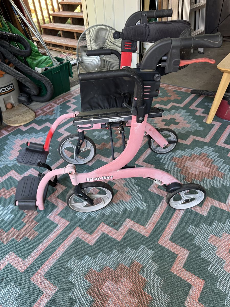Drive Medical Nitro Duet Rollator Walker & Transport Chair - Pink, Lightweight, Foldable