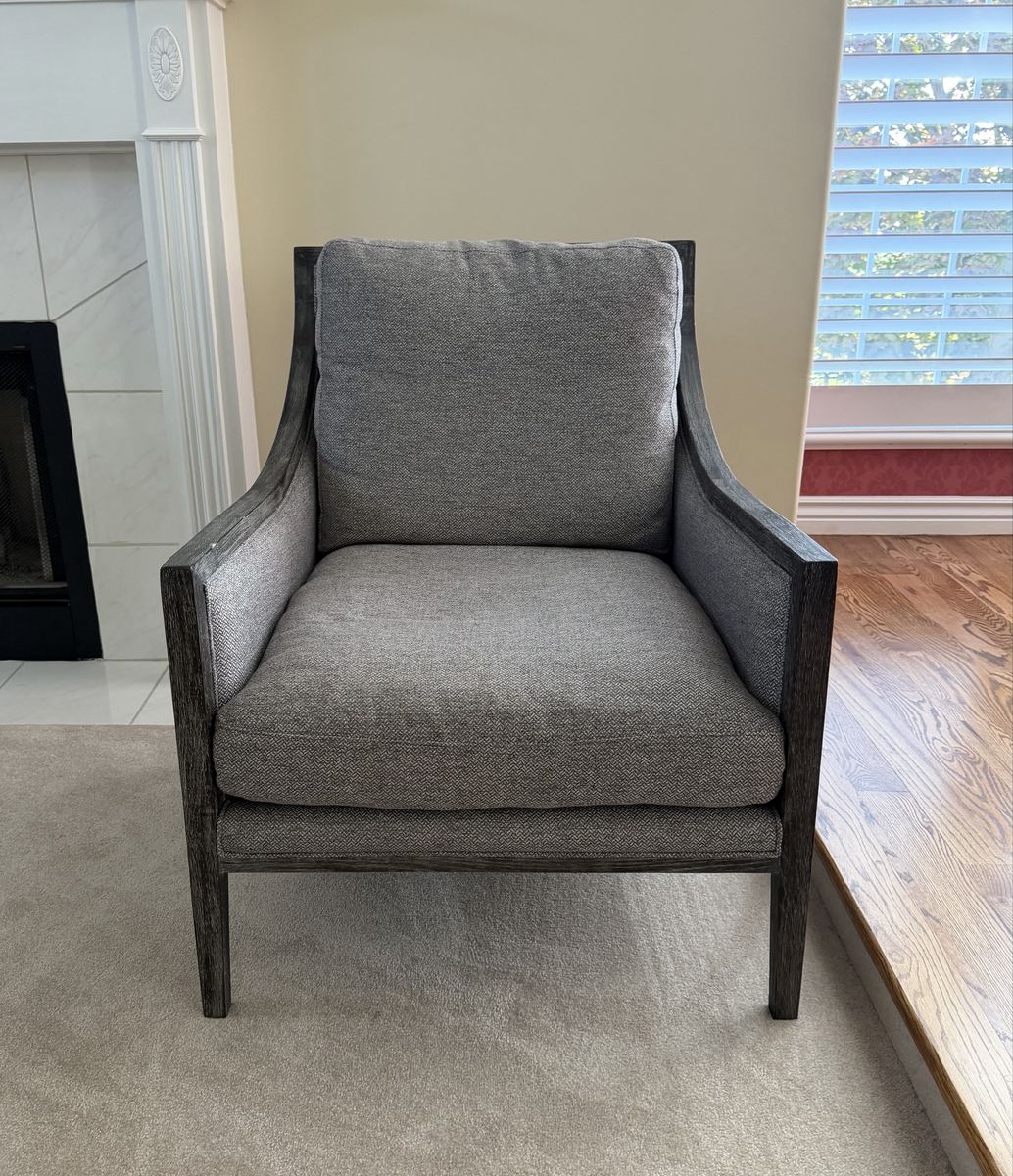 Modern Gray Fabric & Wood Accent Arm Chair - Comfortable Seating for Living Room/Bedroom