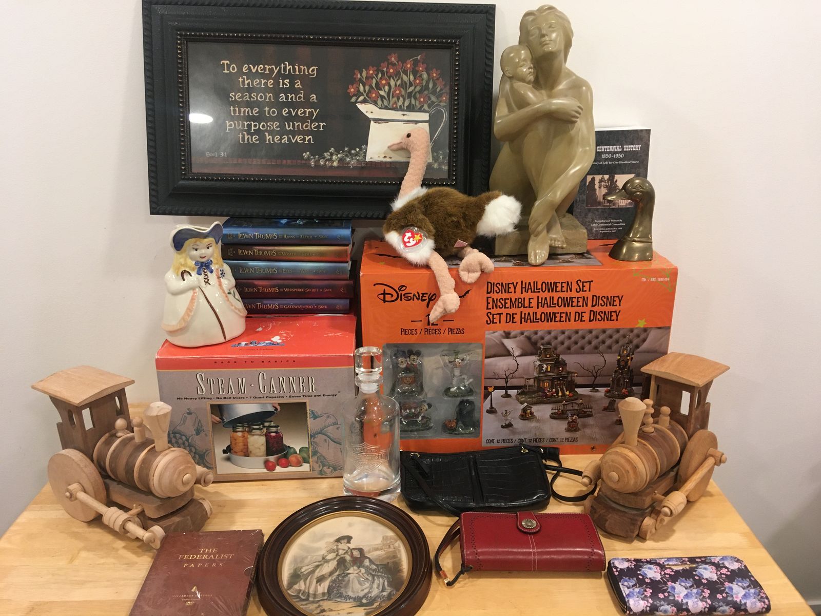 Vintage & Collectible Home Decor Lot - Disney Halloween Village, Beanie Baby, Books & Figurines
