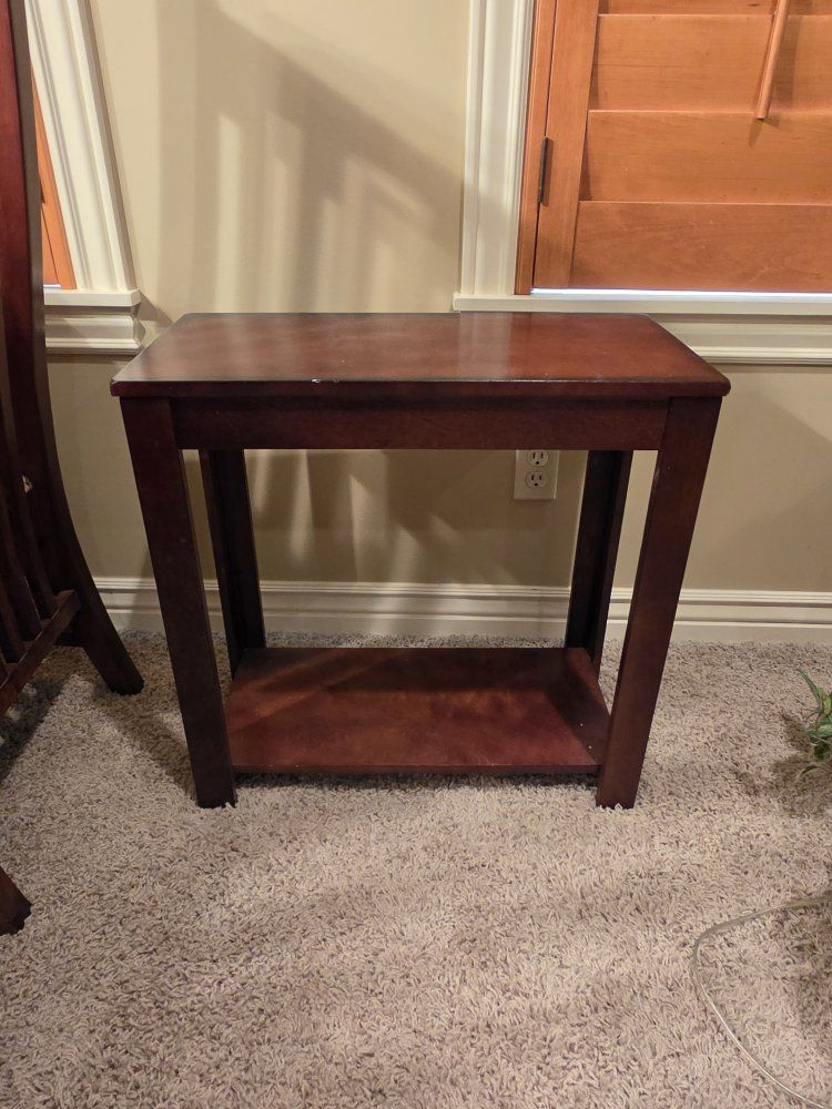 Wooden Side Accent Table with Lower Storage Shelf - Dark Cherry Finish
