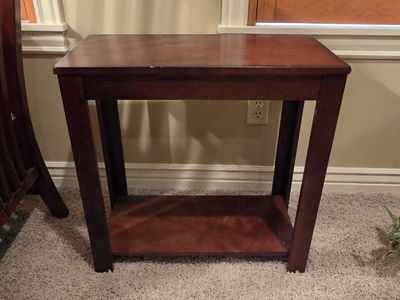 Wooden Side Accent Table with Lower Storage Shelf - Dark Cherry Finish
