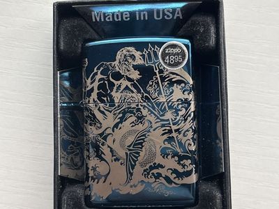 Zippo Premium Poseidon Neptune Metallic Blue Lighter #48787 in Box
