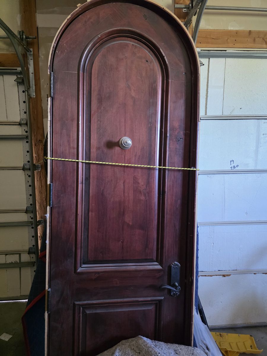 Lot of 4 Massive 9-Ft Arched Solid Wood Entry Doors - Pre-Hung w/ Trim