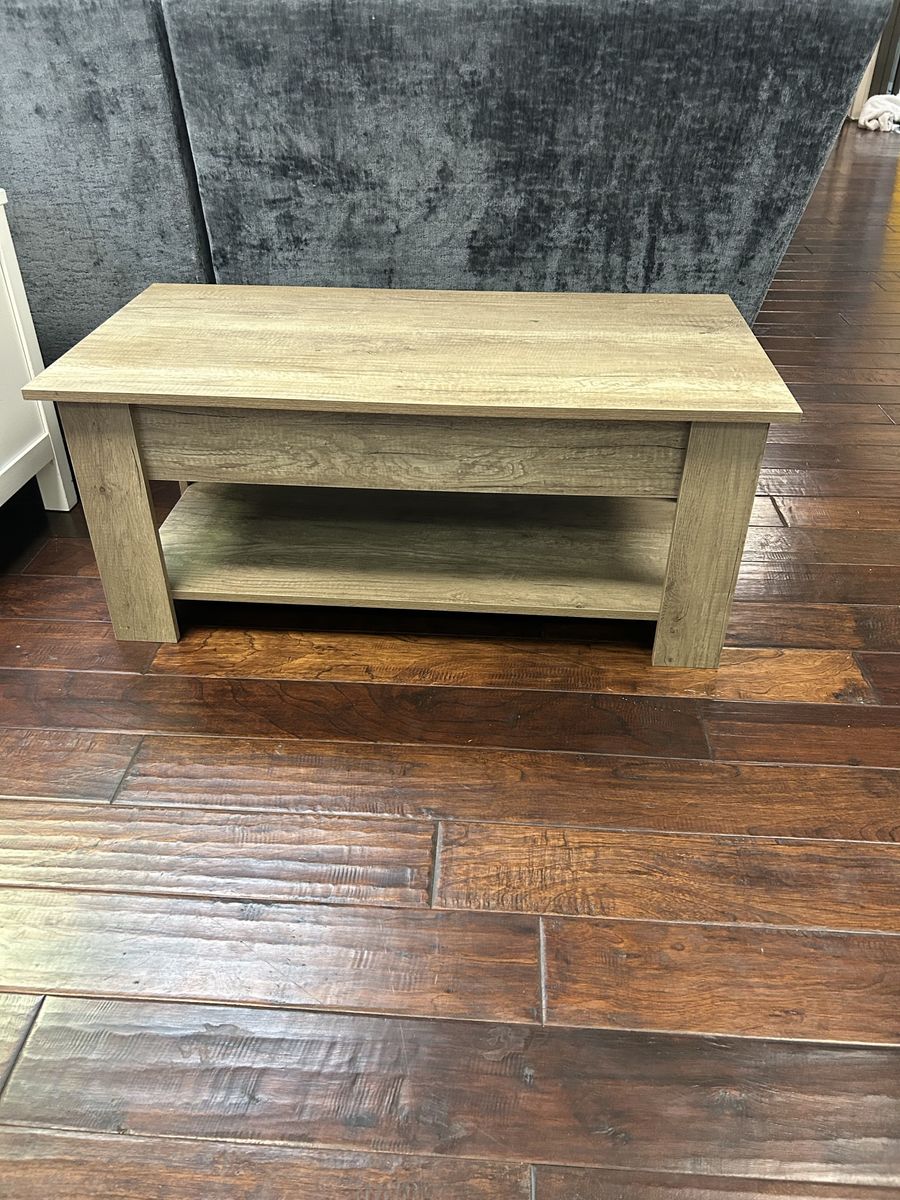 Light Brown Wood Coffee Table with Storage Shelf