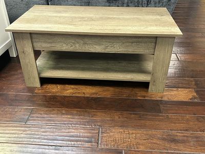 Light Brown Wood Coffee Table with Storage Shelf