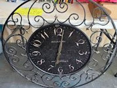 Large Round Black Metal Scroll Wall Clock Decorative Roman & Arabic Numerals