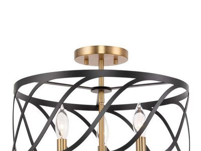 Kira Home Isabelle 16" 3-Light Modern Semi-Flush Mount Ceiling Light, Black & Warm Brass