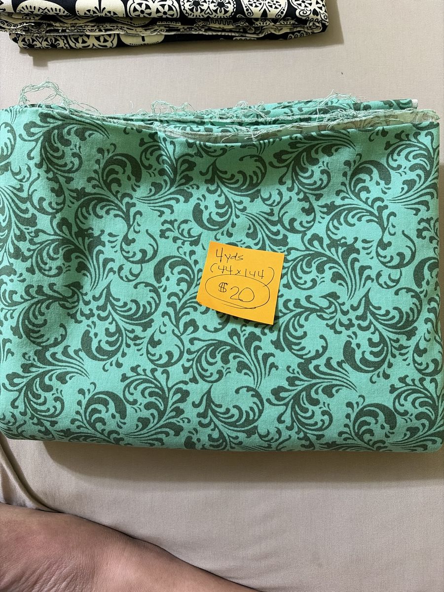 Teal and Dark Green  Pattern Cotton Fabric 4 Yards (44" x 144")