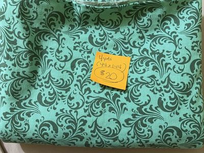 Teal and Dark Green Pattern Cotton Fabric 4 Yards (44" x 144")