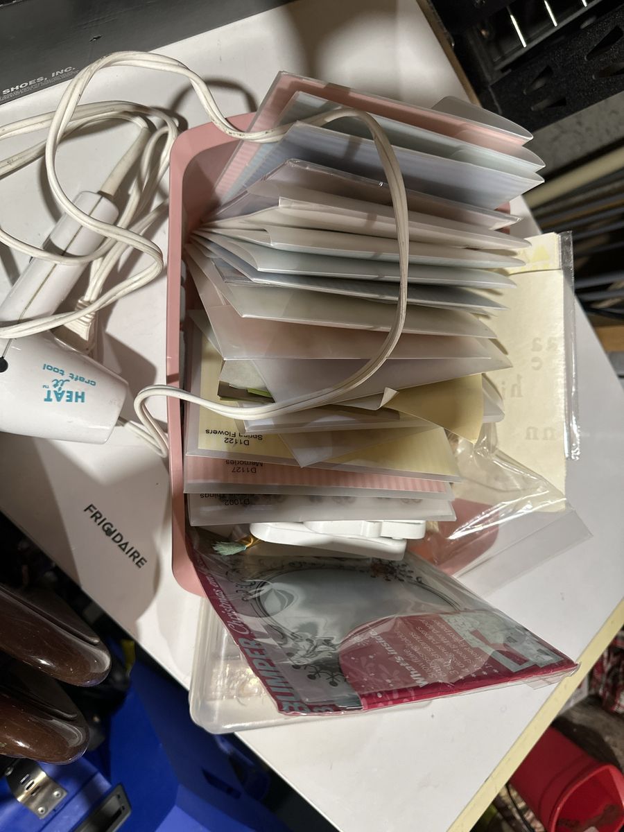 Crafting Supplies Lot - HEAT It Tool, Acrylic Stamp Blocks, Clear Stamps & Storage