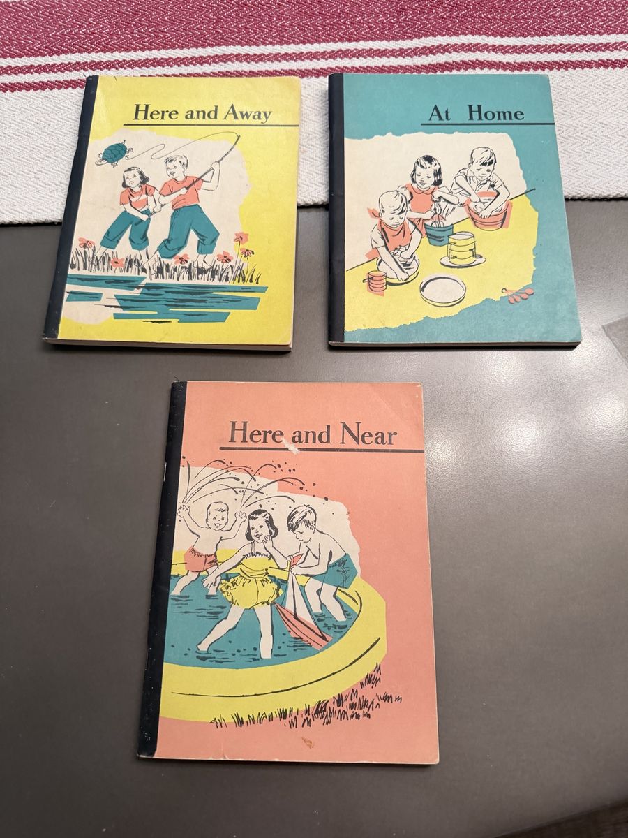 Vintage 1957 Sheldon Basic Reading Series Set of 3: "At Home," "Here and Away," "Here and Near"