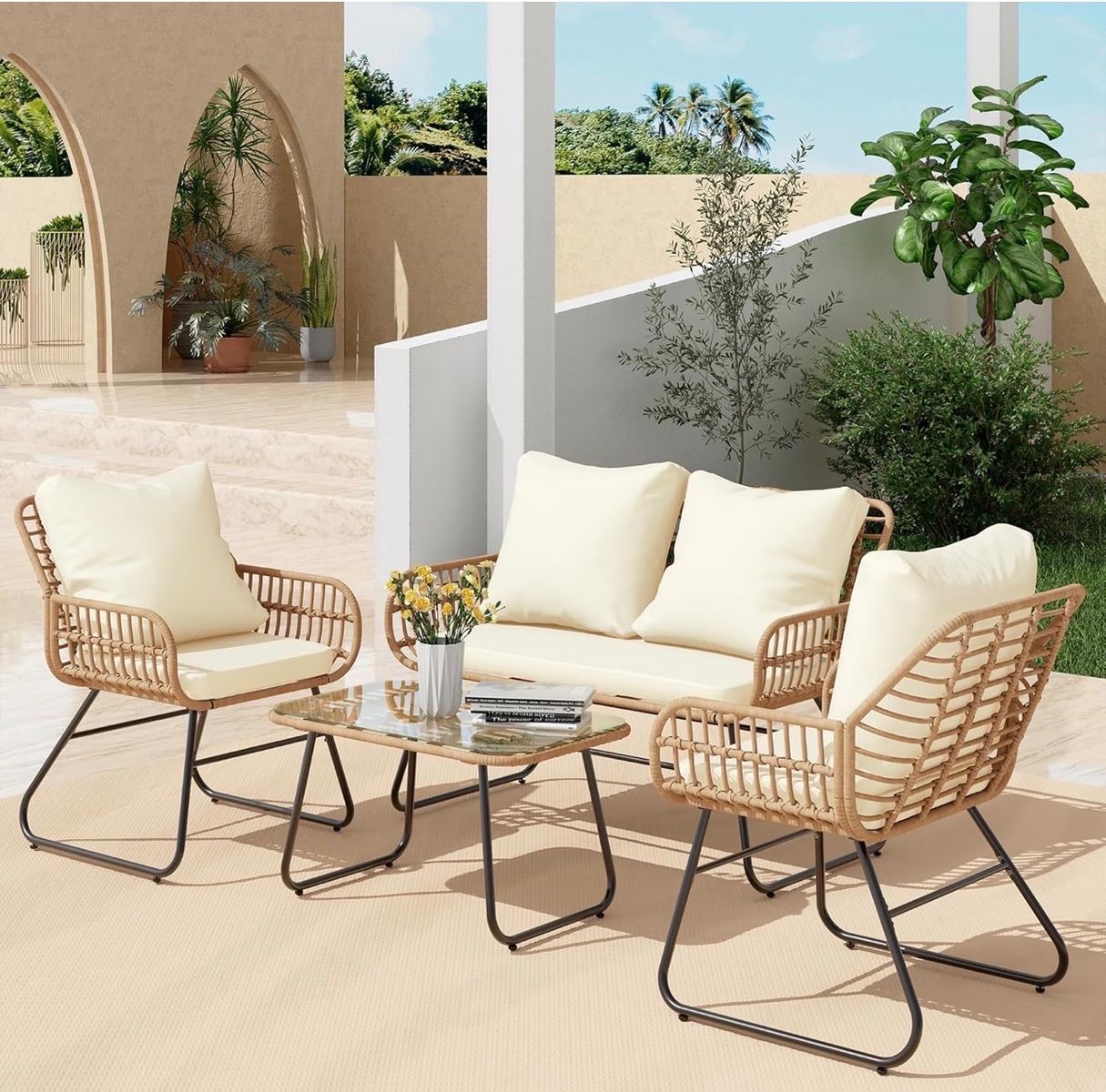 Brand new 4-Piece Outdoor Patio Wicker Rattan Conversation Set with Cushions & Coffee Table