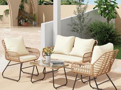 Brand new 4-Piece Outdoor Patio Wicker Rattan Conversation Set with Cushions & Coffee Table