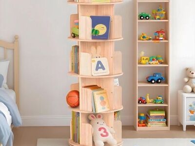 NEW IN BOX - SOLID WOOD 5 TIER ROTATING BOOKSHELF