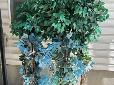 Artificial Ficus Trees - Set of 5 Green & Blue Faux Plants for Home Decor