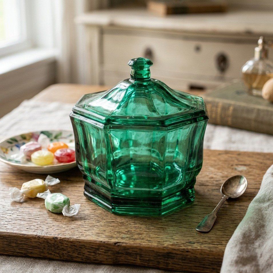 Vintage Emerald Candy Dish with Lid